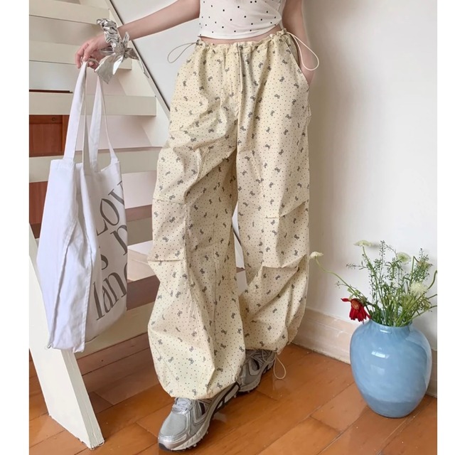 ribbon print cargo pants　2litr03325