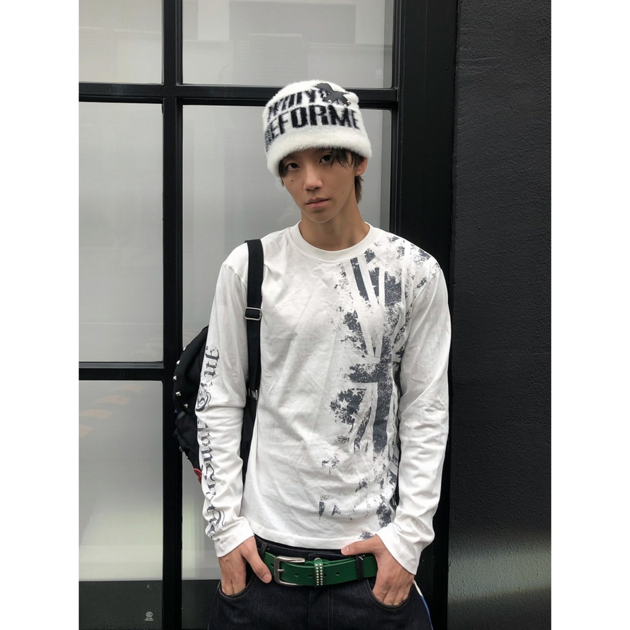 VINTAGE ストリート フラッグプリント ロングTシャツ T2279