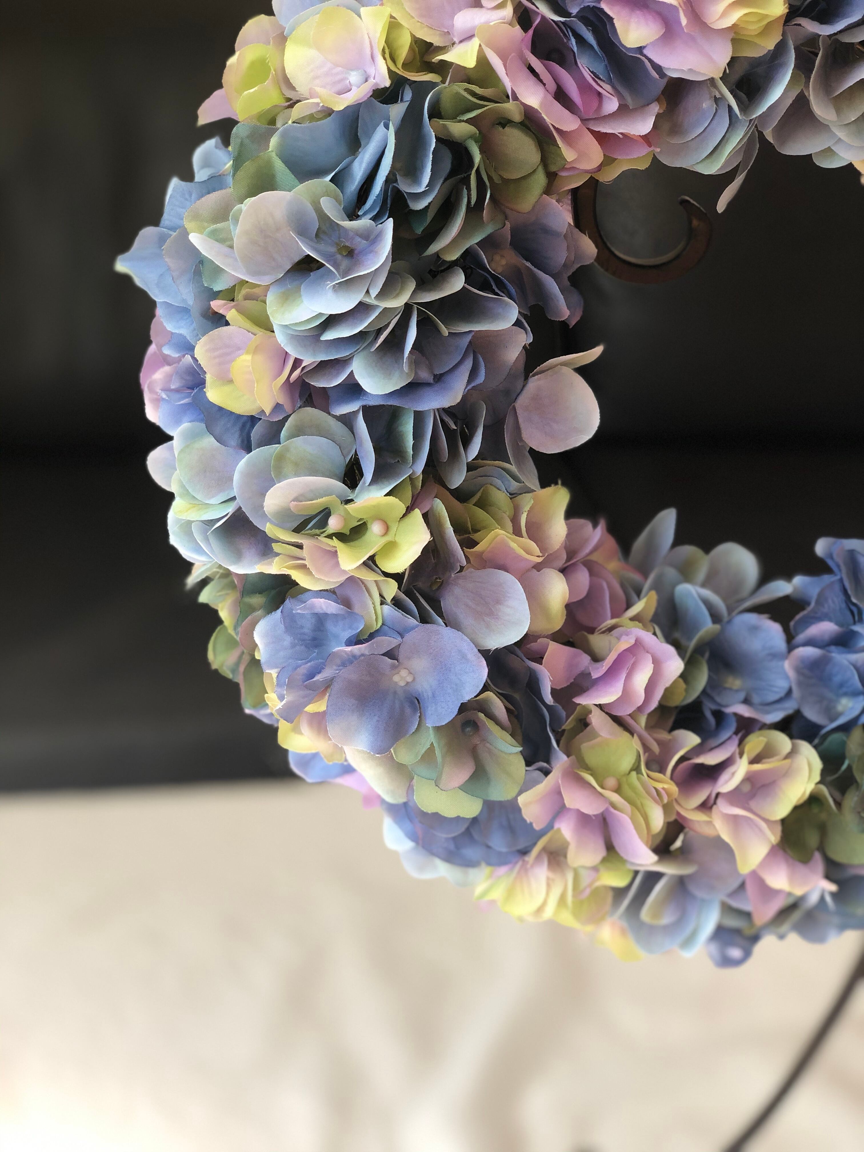 アーテフィシャルフラワーアレンジ紫陽花リース 玄関ドアにおすすめ