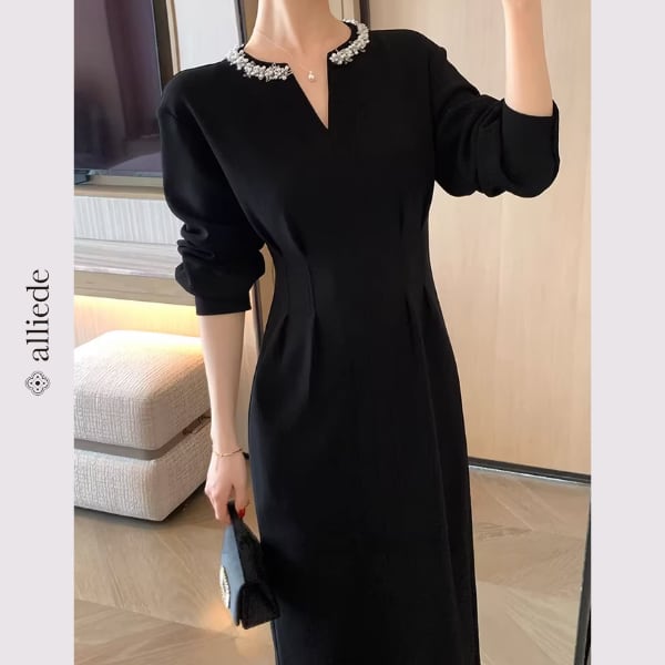 パールカラースリムラインワンピース A3587