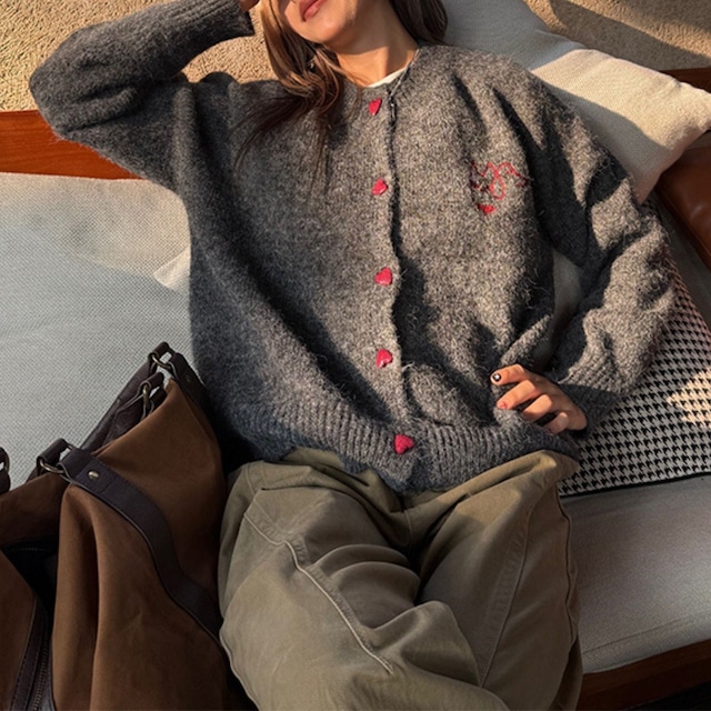 キャットハートボタンカーディガン 2col R00914