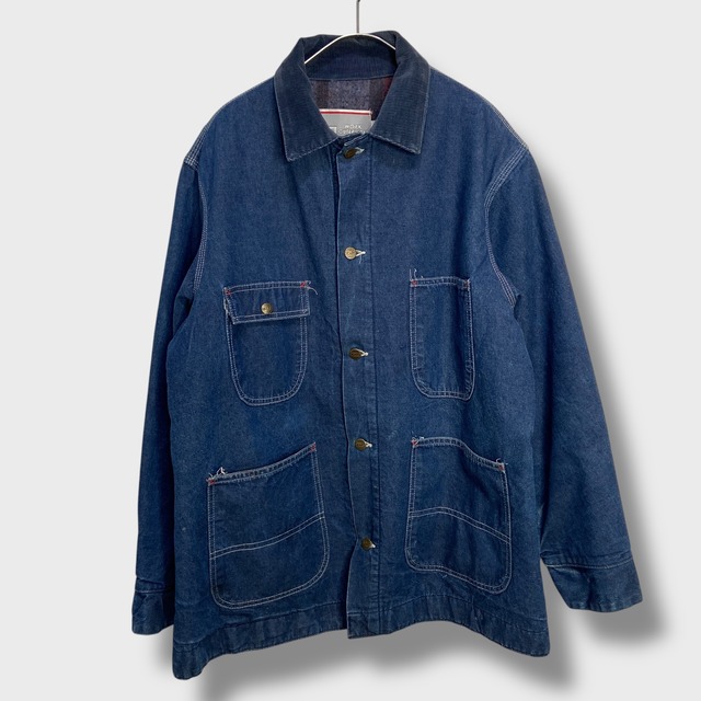 80s SEARS デニムカバーオール　L USA製　裏地ブランケット　シアーズ