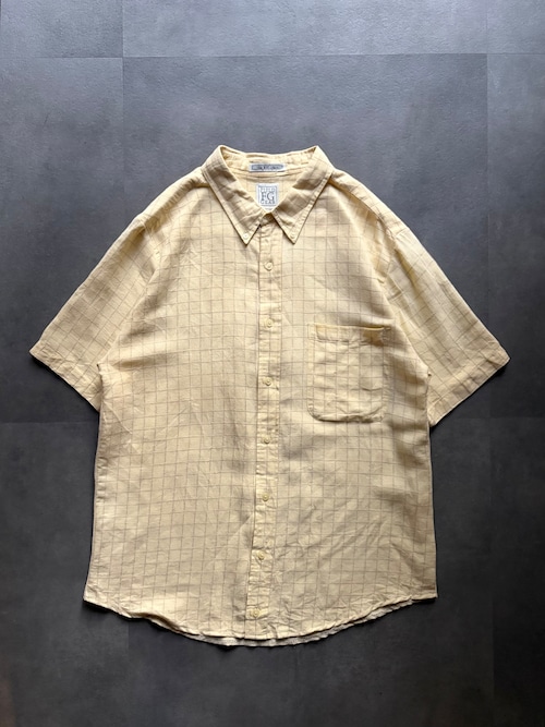 FIELD GEAR the BIG shirt チェック 半袖シャツ XLT イエロー リネンコットン ボタンダウン