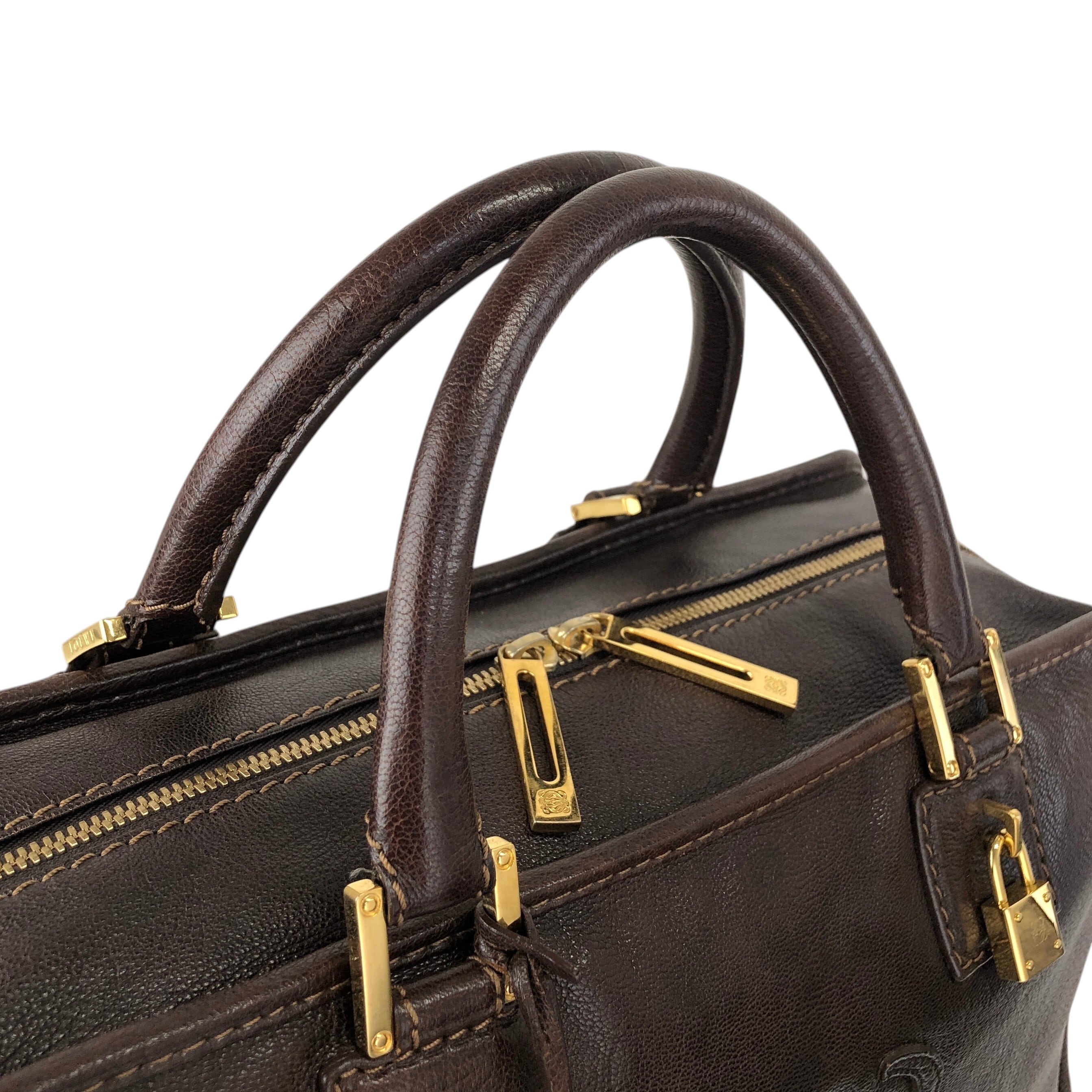 ★美品 LOEWE ロエベ ミニボストン アナグラム アメ レザー 本革 LOEWE ロエベ ハンドバッグ ブラウン アナグラム レザー アマソナ ミニ