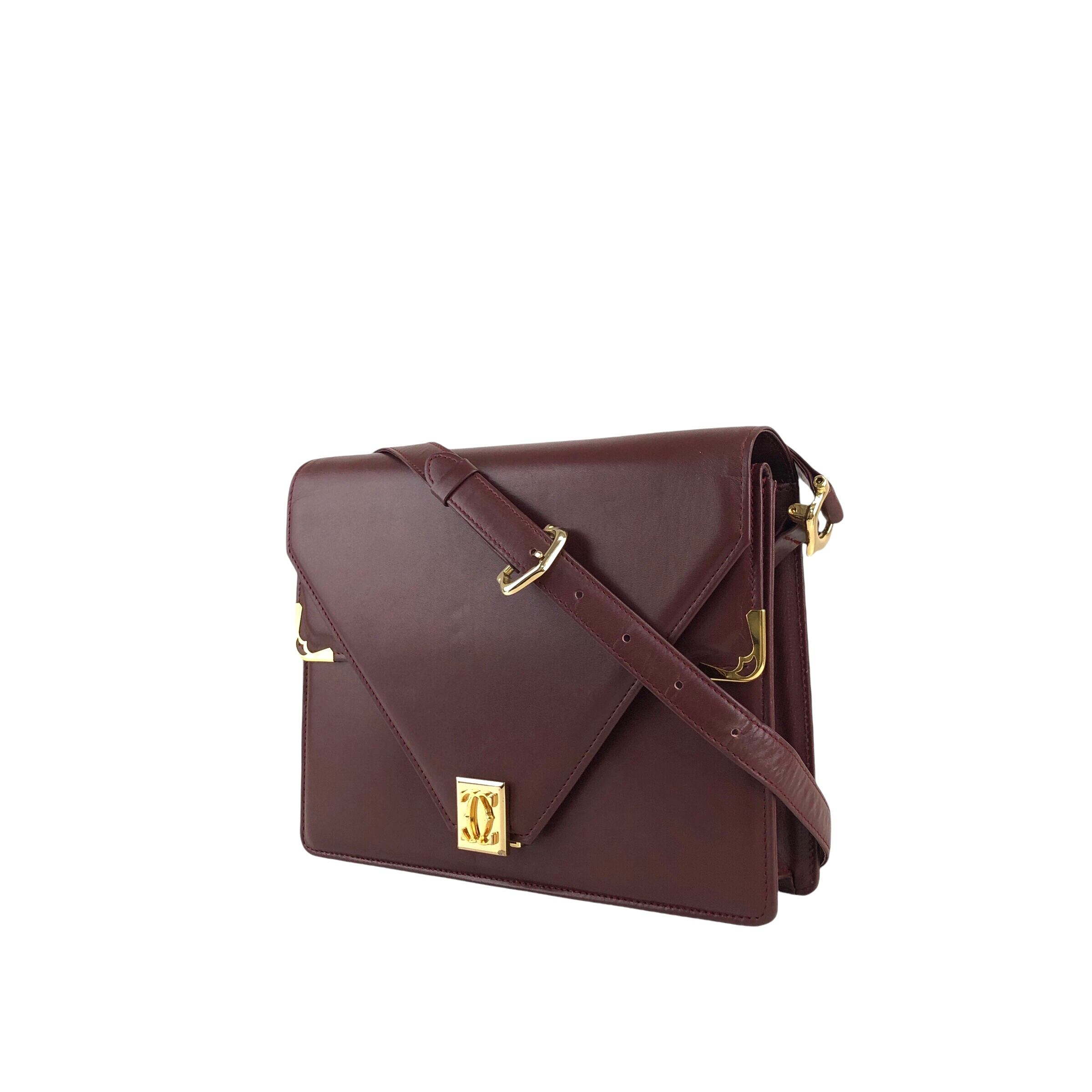 美品　must de Cartier マストライン ビジネスバッグ ボルドー Cartier カルティエ マストライン ショルダーバッグ ボルドー ロゴ