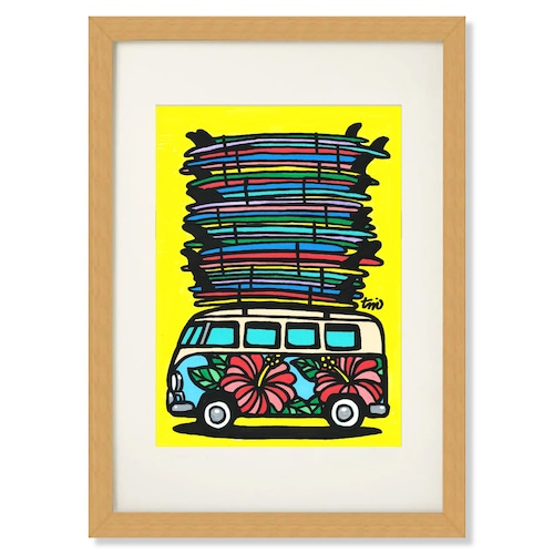 Art Print A4（VWbus Surfbord）with Frame