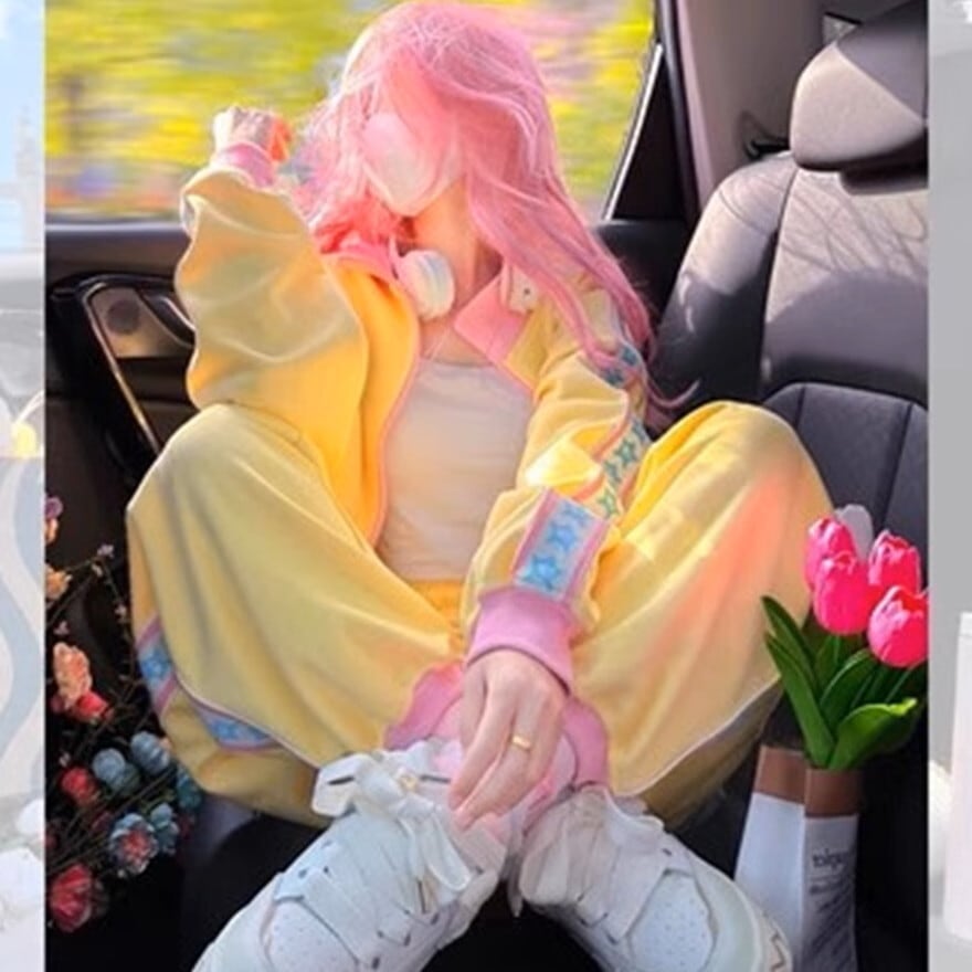 ゆめかわ セットアップ ジャージ ゆるかわ パステル ピンク イエロー