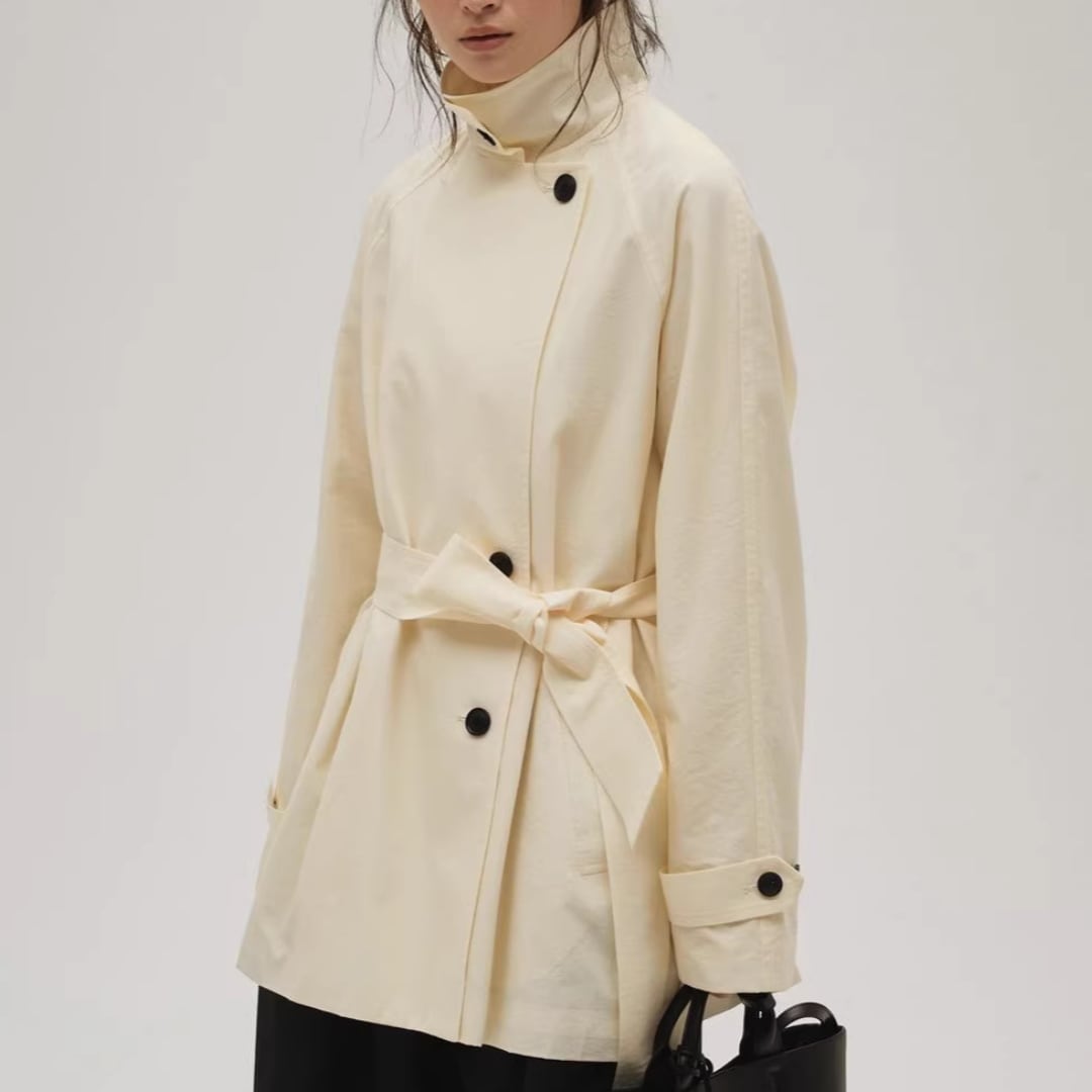 Stand collar waist belt trench coat G996