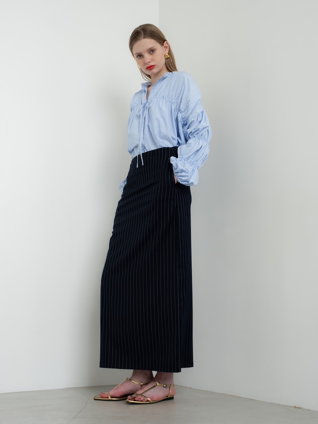 cut-out maxi skirt（stripe-navy）
