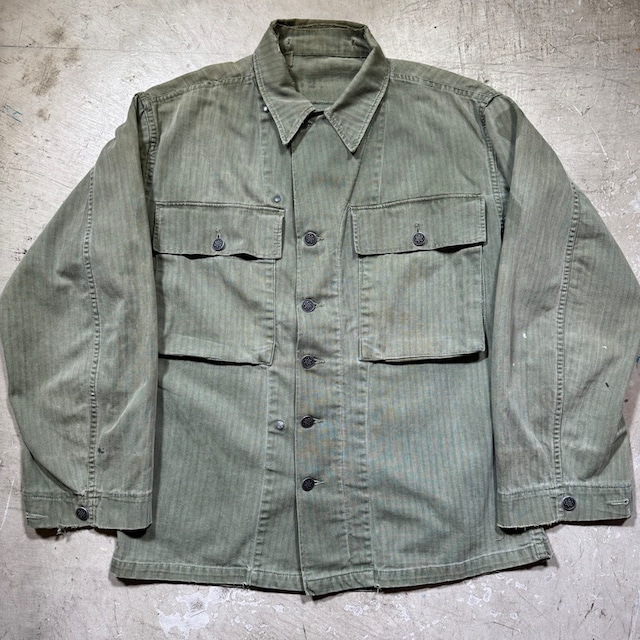 40's U.S.ARMY M-43 M-1943 HBT JACKET ヘリンボーンツイルジャケット 13スターボタン 大戦 WW II ユーティリティー オリーブグリーン ダメージ リペア有 38相当 希少 ヴィンテージ BA-2452 RM2871H