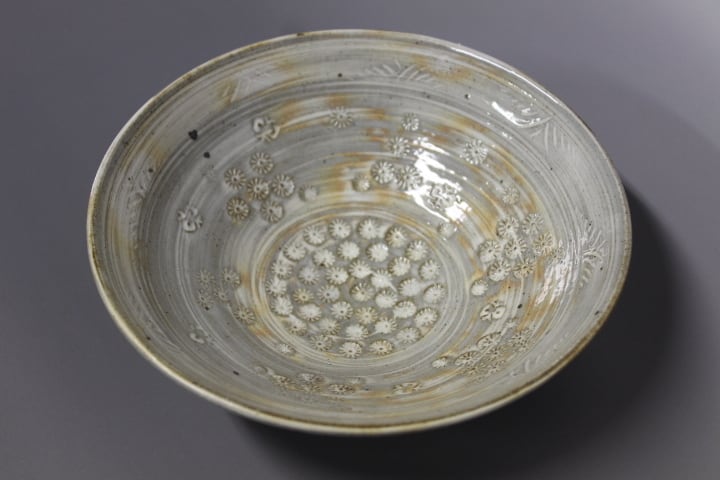作」 花若窯 脚付鉢 三彩葡萄文 唐津三島焼　「十代