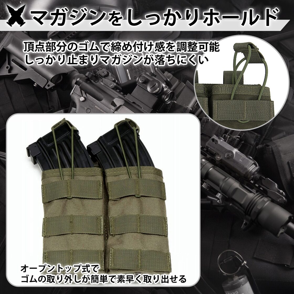 J-HARK サバゲー マガジンポーチ M4/M16 AK AR モール対応 ダブル 