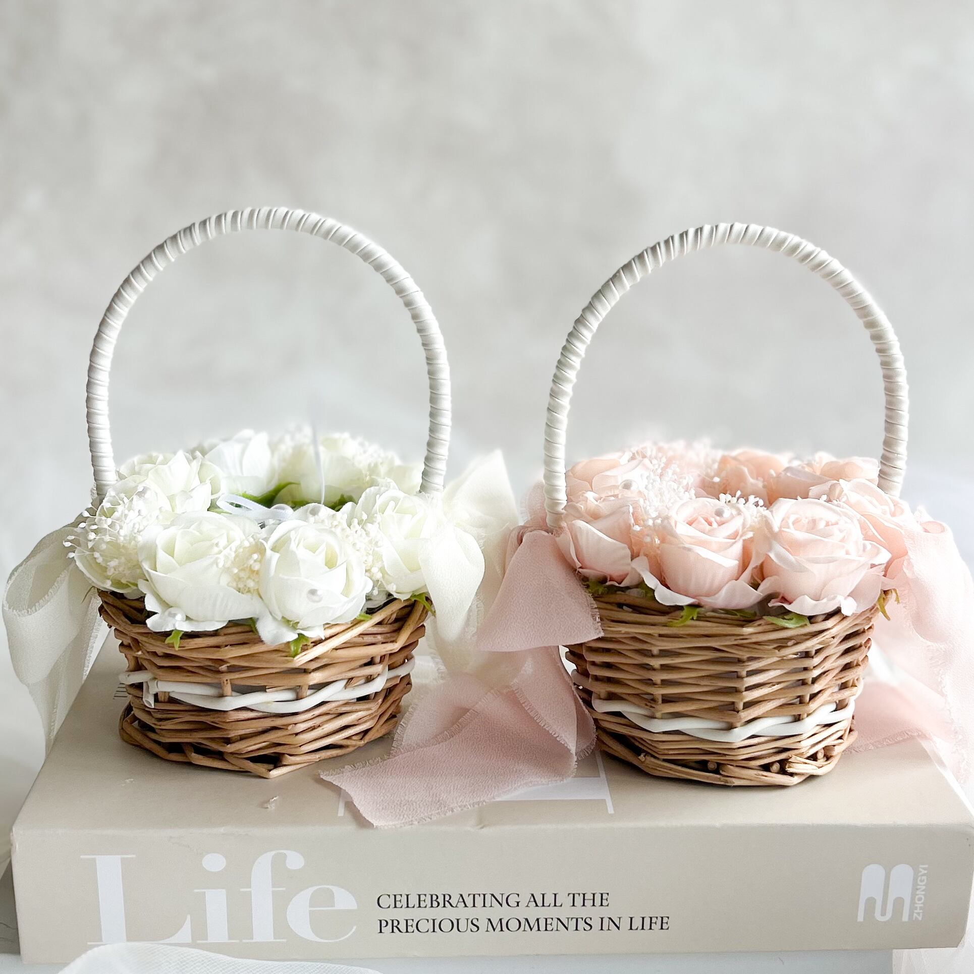 Pink white rose ringpillow(2人用)