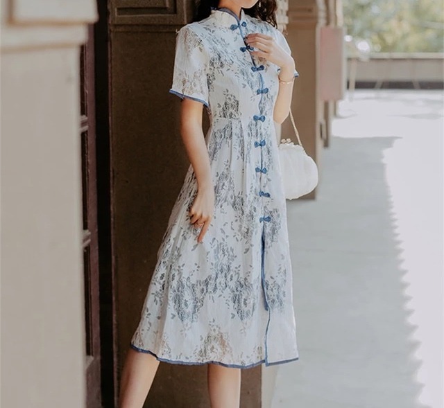 花柄レースエレガントチャイナワンピース Dolly Clock 花柄レースエレガントチャイナワンピース Dolly Clock