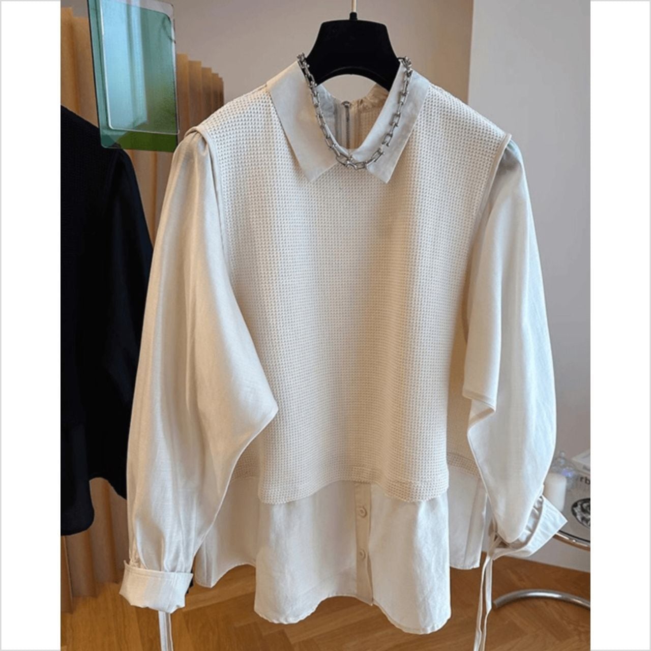 ニットレイヤード風 ロングシャツトップス Ln00449