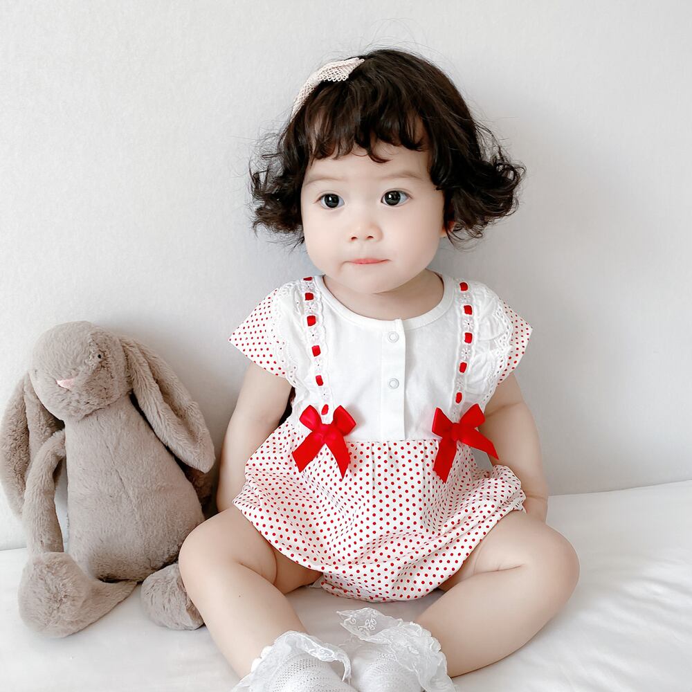 サマーワンピース薄手半袖スリーブロンパース オールインワン ショート リボン コットン ハーフスリーブ 大人ガーリー スウィート キュート カジュアル 夏物 超面白いベビーショップ97669913753