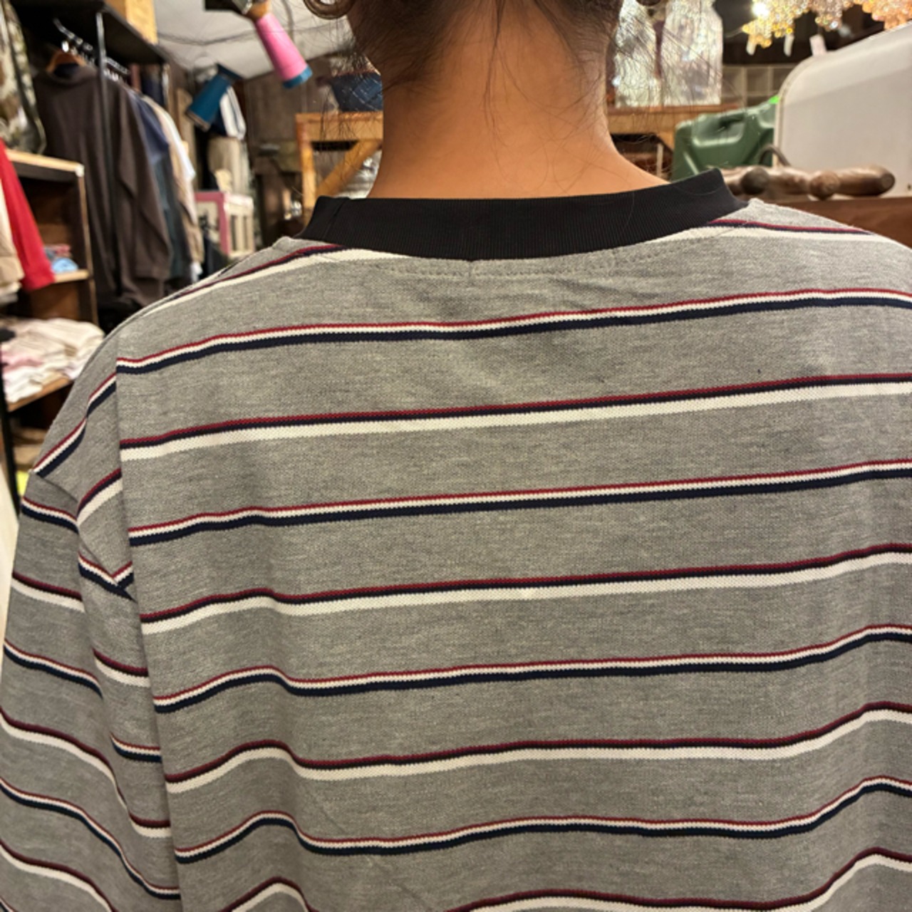 TOPANGA Lady's Vintage Stripe & Pegasus Graphic T-Shirt 　ヴィンテージストライプ＆ペガサスTシャツ　グレー　半袖Tシャツ　レトロ　ファンタジー　ファンシー　ユニセックス