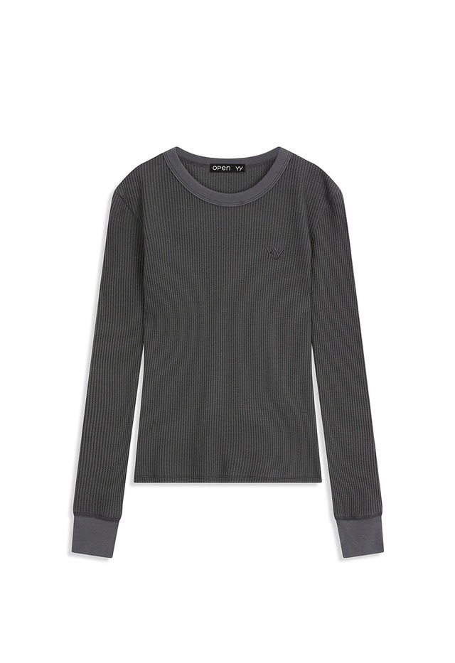 [OPEN YY] YY WAFFLE TEE, CHARCOAL 正規品 韓国ブランド 韓国通販 韓国代行 韓国ファッション オープン ワイワイ 日本 店舗