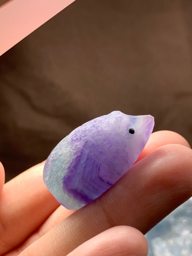 4セレスタイトに住み着いているフローライトハリネズミさん