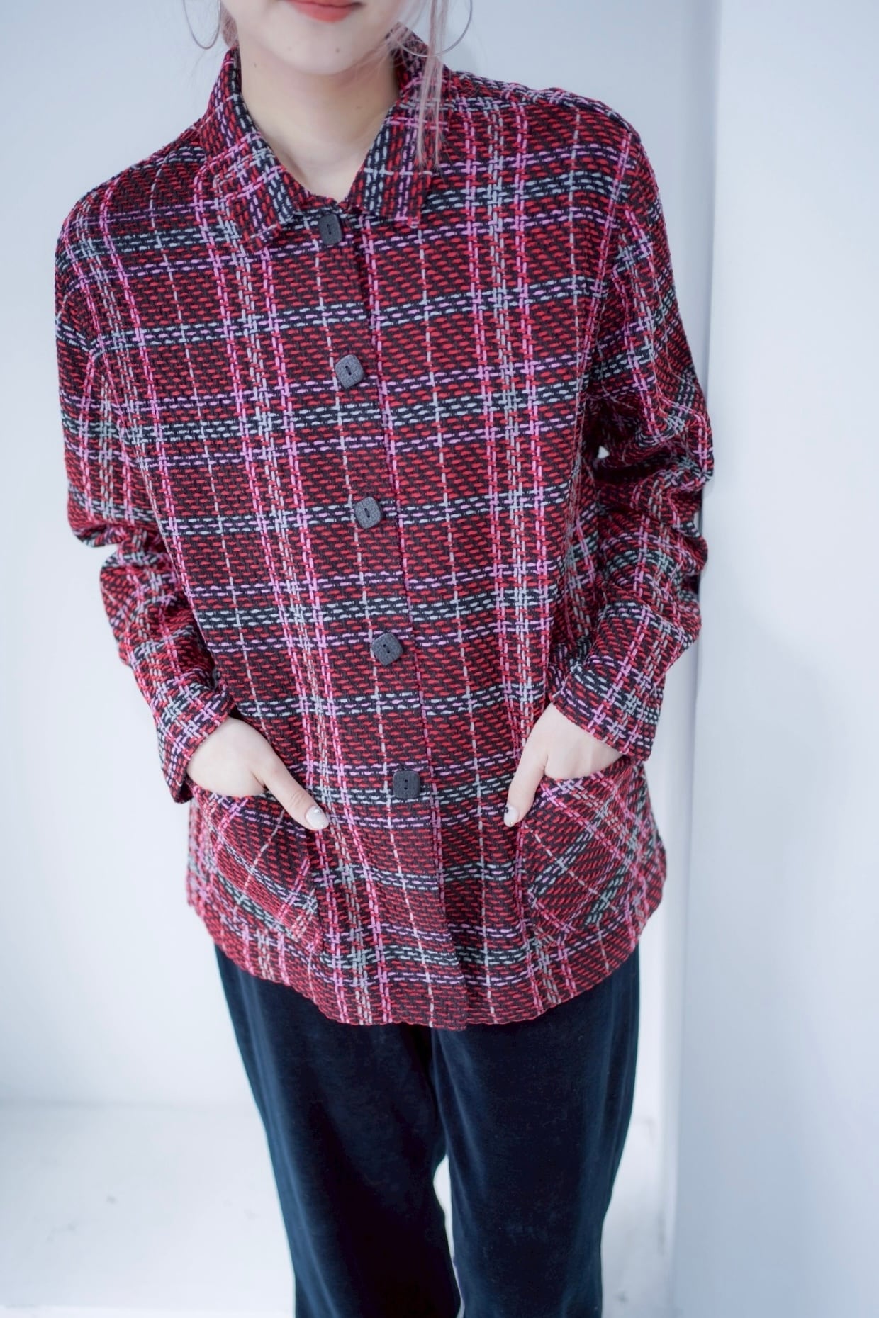 pink check wool tops
