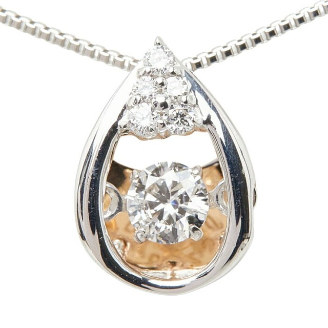 K18WG ホワイトゴールド K18YG イエローゴールド ダイヤ0.10ct ダイヤ0.03ct ダンシングストーンダイヤ ペンダント ネックレス レディース 【中古】