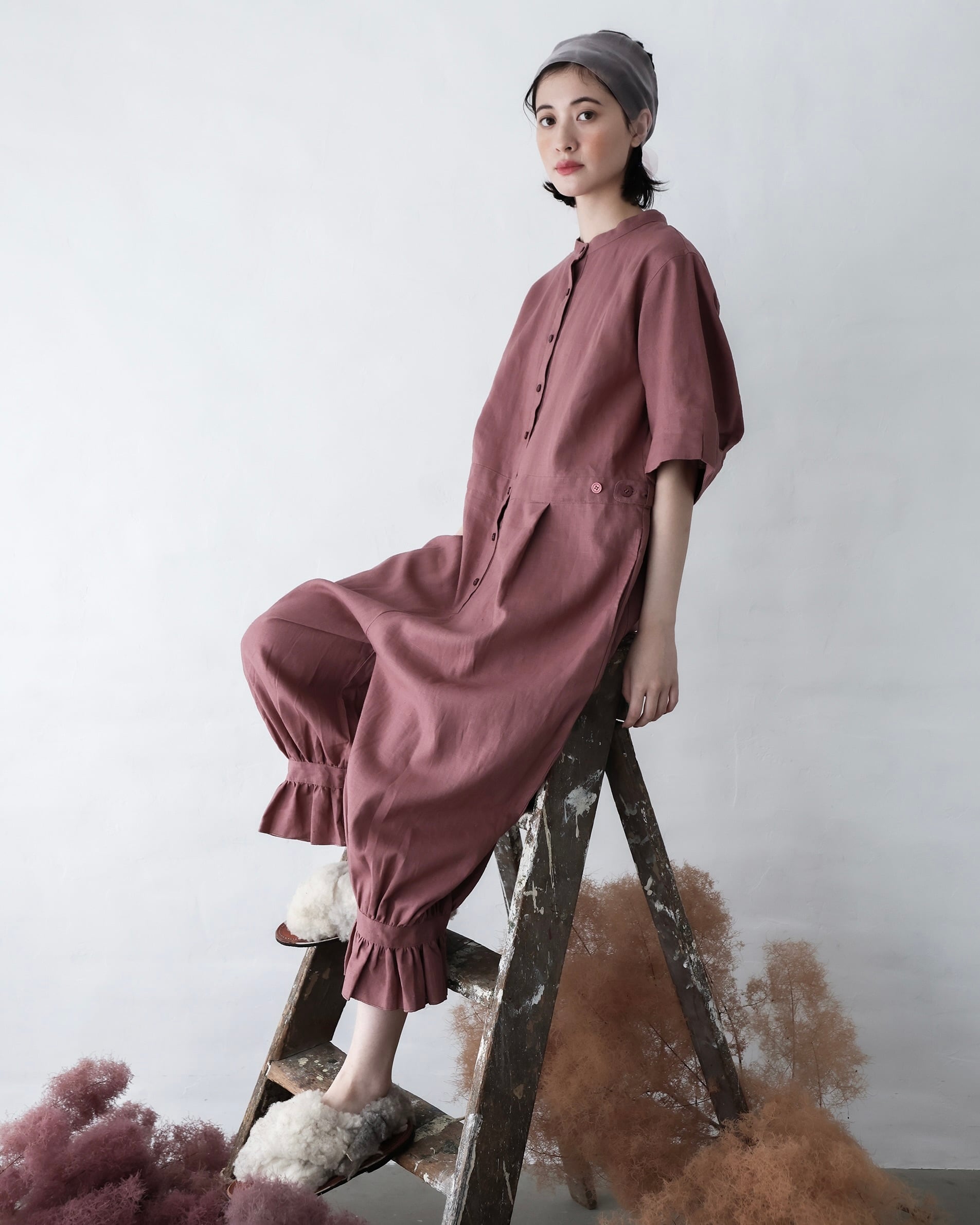 《michirico 2026ss》Linen jumpsuit / オールドローズ / S・M(大人)