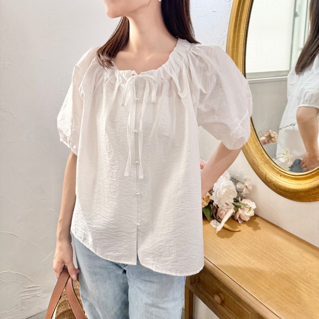 パフスリーブリボンブラウス［50021］