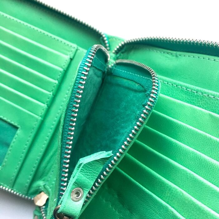 ボヘミアン レザー タッセル付 ウォレット(ターコイズグリーン