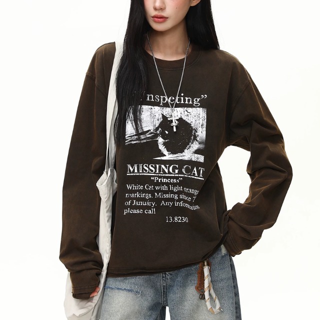 fade cat graphic long tee　フェードキャットグラフィックロングティー　J2133