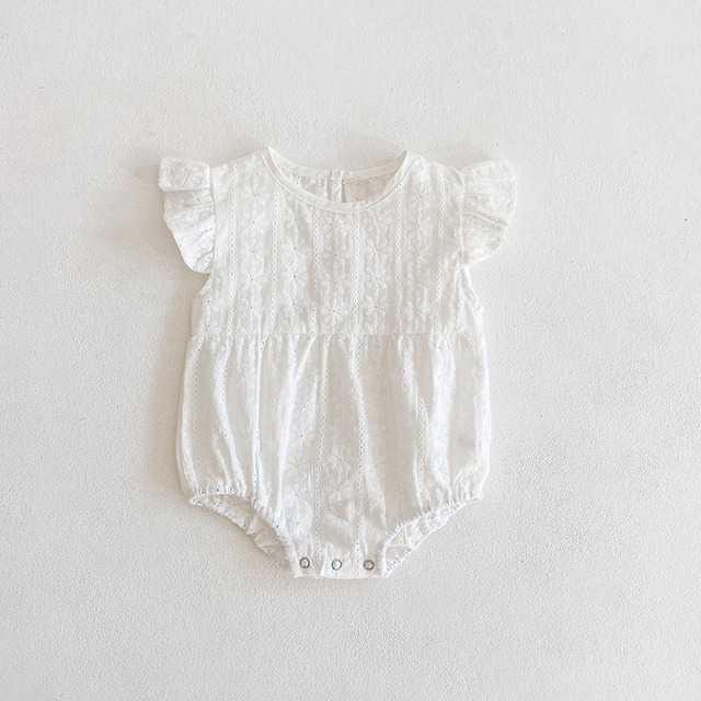 【BABY】フラワーレースフリル袖コットンボディスーツ - 18