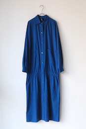 Vuokko cobalt blue cotton snap button shirt dress