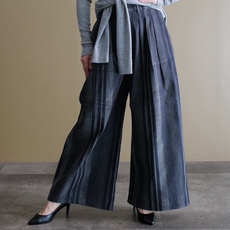 フロッキーデニムワイドパンツ(インディゴ×チャコール)