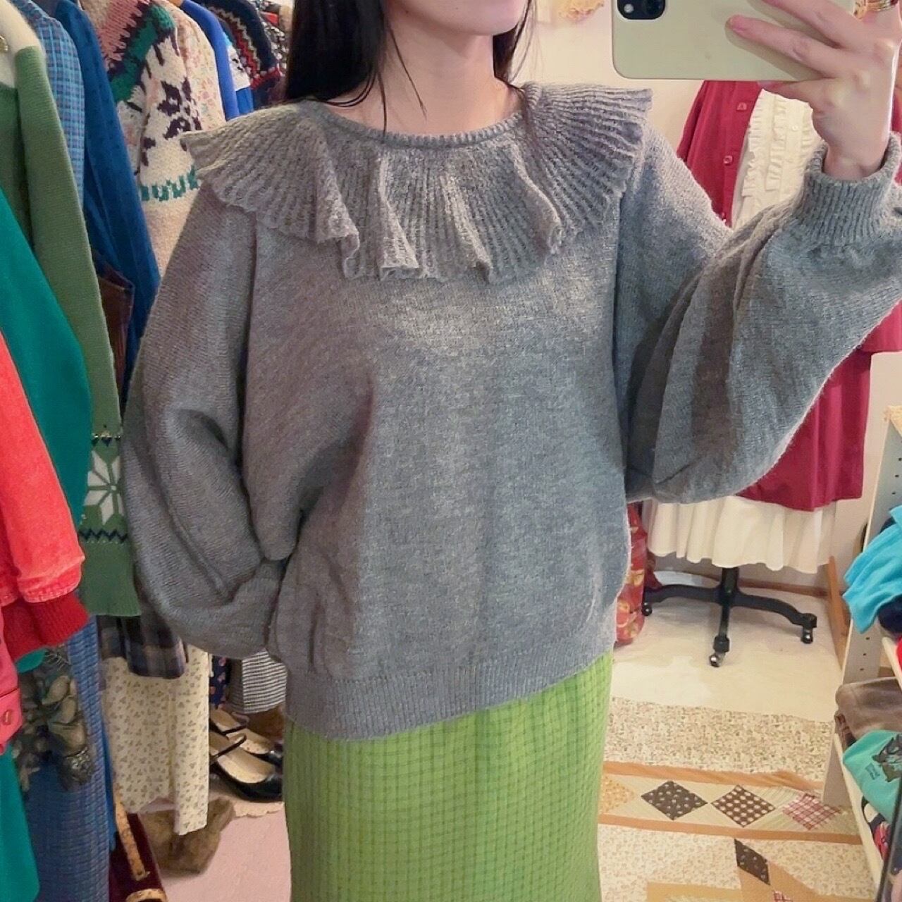 big frill collar gray knit sweater