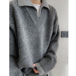 フェイクツーピース V ネックコントラストカラーニット　1041