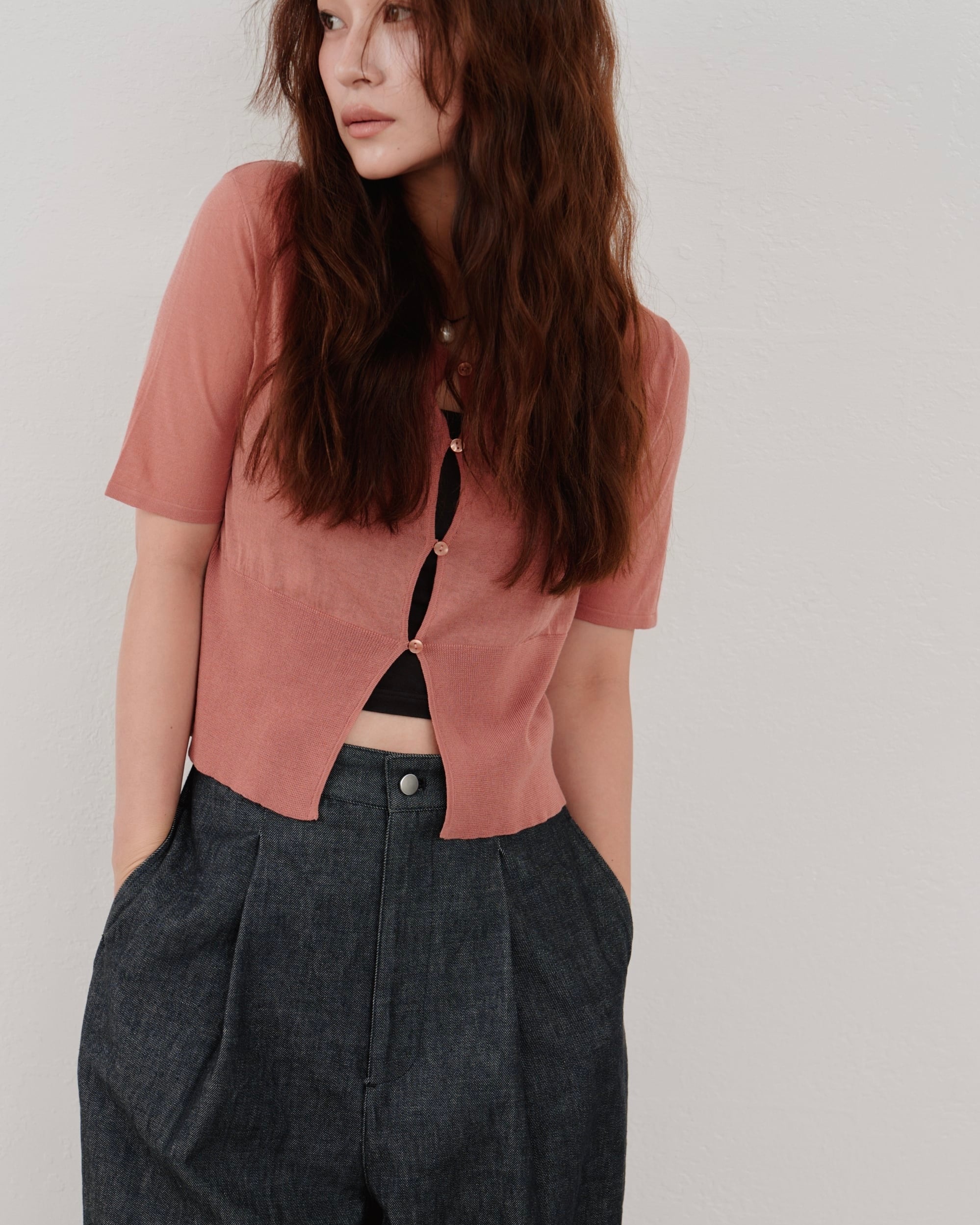 Hella cropped sheer knit cardigan クロップドシアーカーディガン