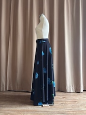 blue rose pattern maxi skirt-4810-7