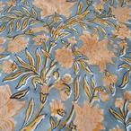 ブロックプリント生地【50cm単位】インド綿 花柄 カーキ×黄色 #22849-GR1