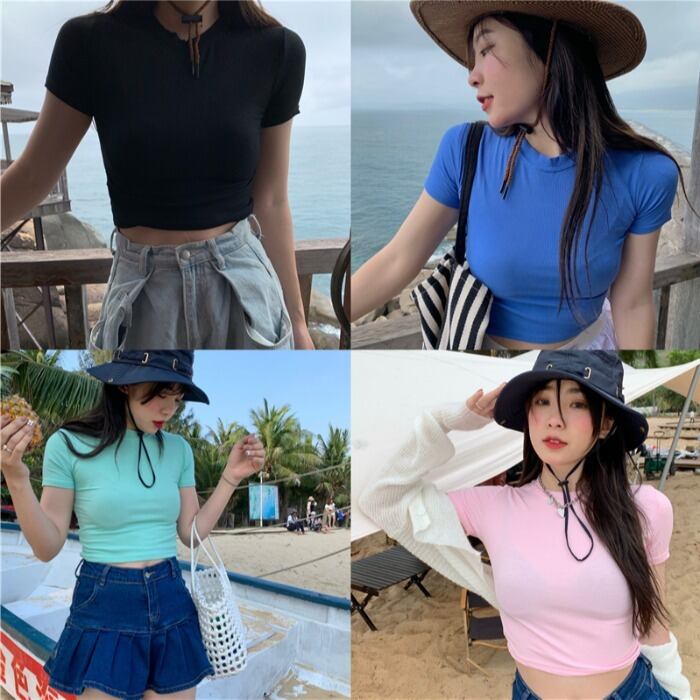 ショートサマーTシャツ クロップトップ トップス 夏物 モンロー66846848541