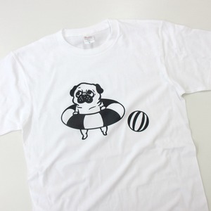 海水浴 パグ Tシャツ dog88 犬 浮き輪 夏 パグ好き 服 ゆるい イラスト