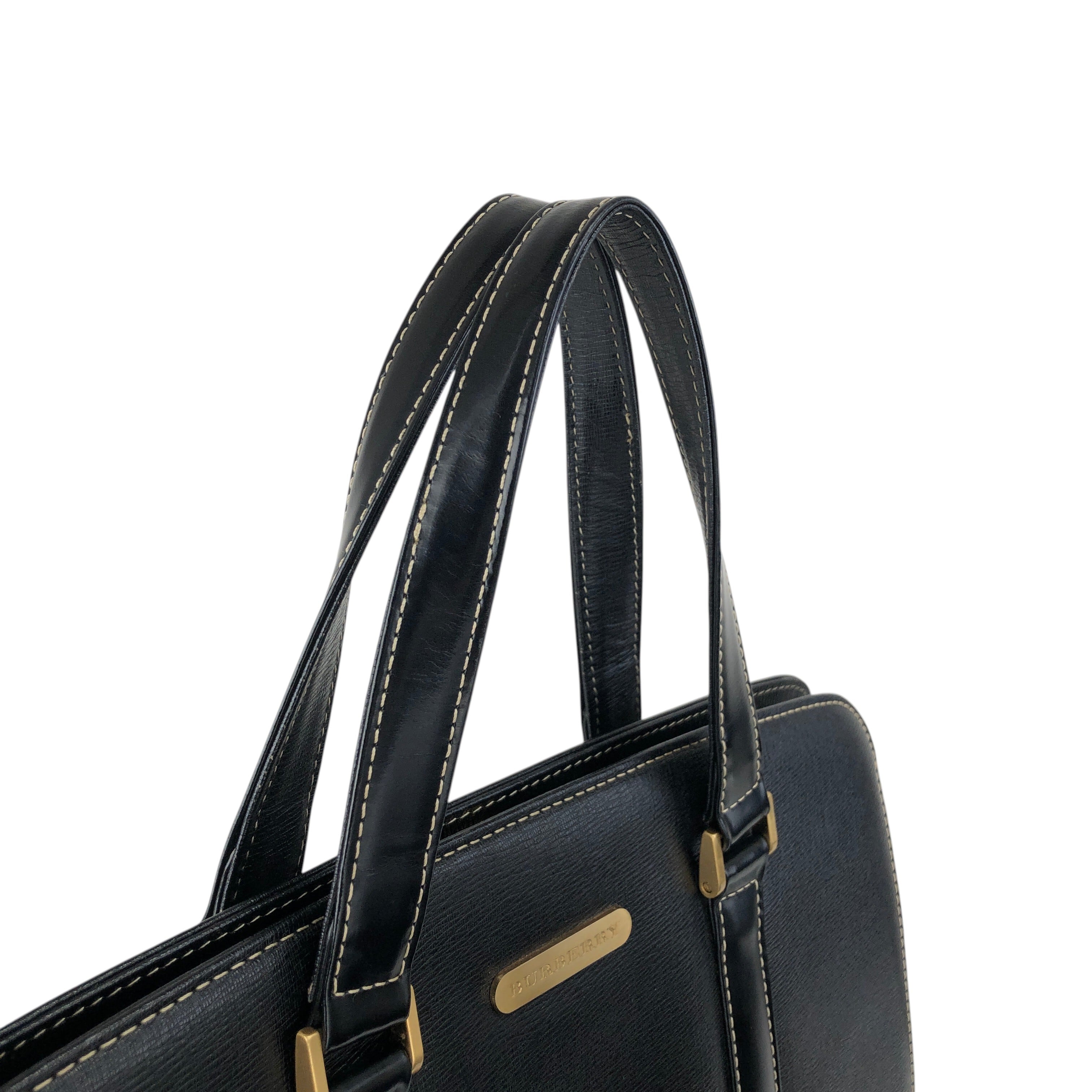 BURBERRY バーバリー ハンドバッグ ブラック プレートロゴ レザー