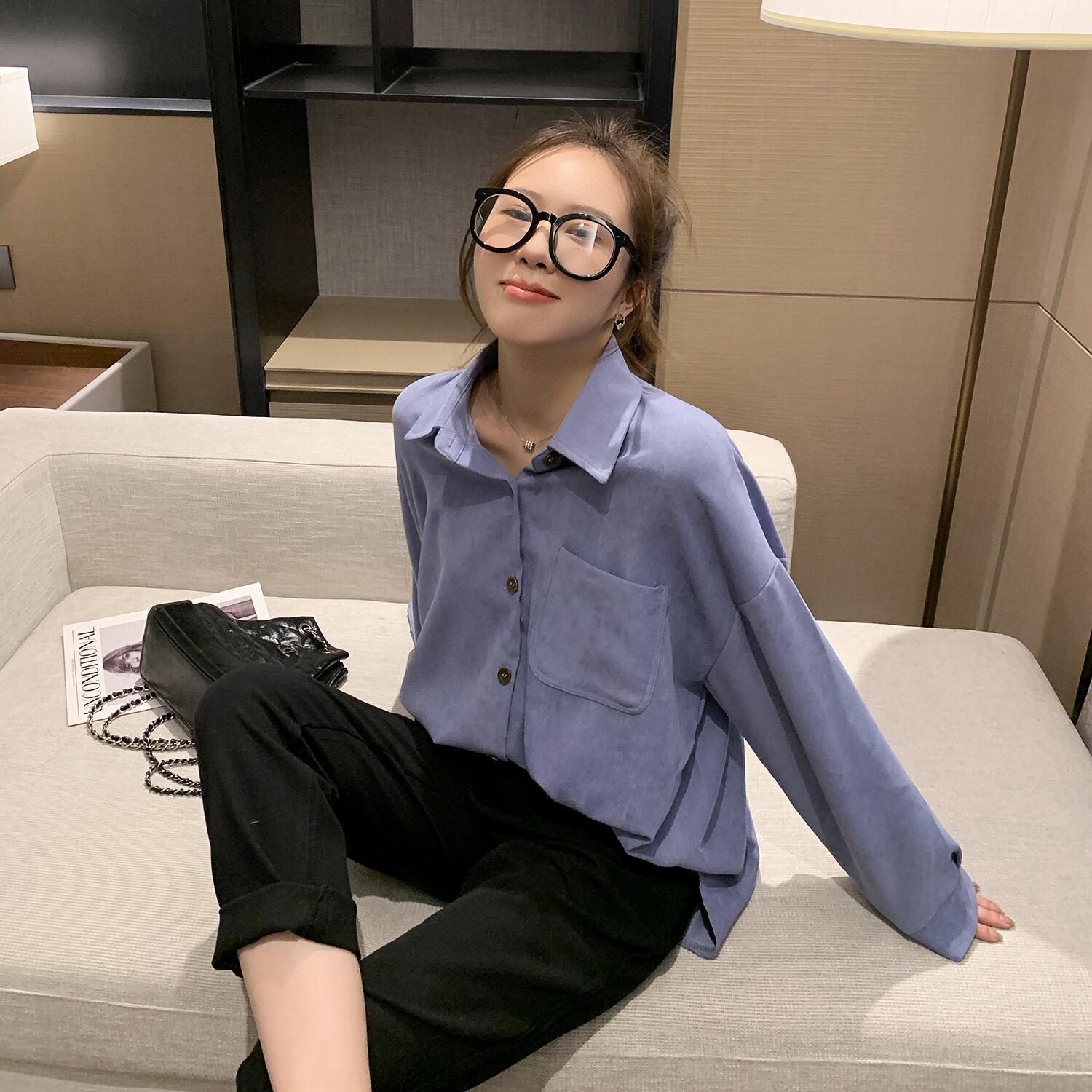 スプリングスタイルシャツ ルーズブルーブラウス 春物 6Du_Shop_Women41331736210