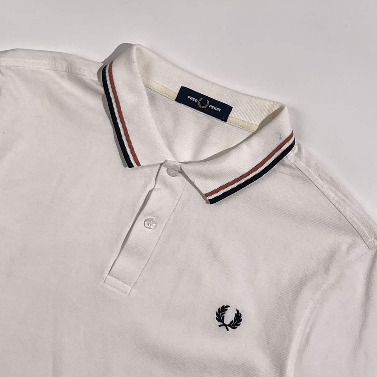 FRED PERRY フレッドペリー ティップライン 鹿の子 半袖 ポロシャツ L /ホワイト系 メンズ