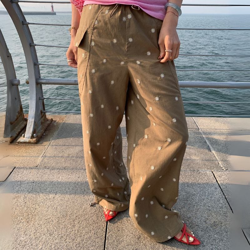 Daisy embroidered wide pants 00388