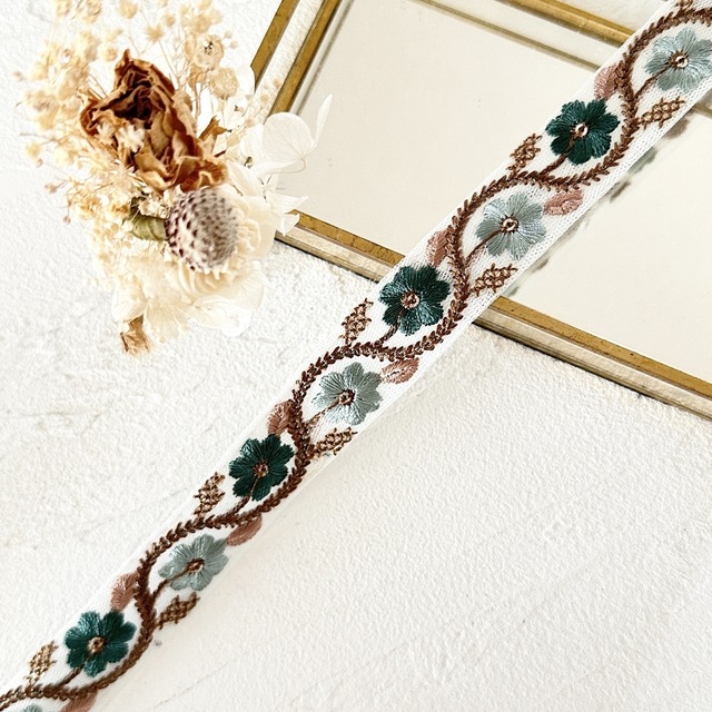 1ロール　キャンディフィズ　[ターコイズ]　インド刺繍リボン　3260-1R