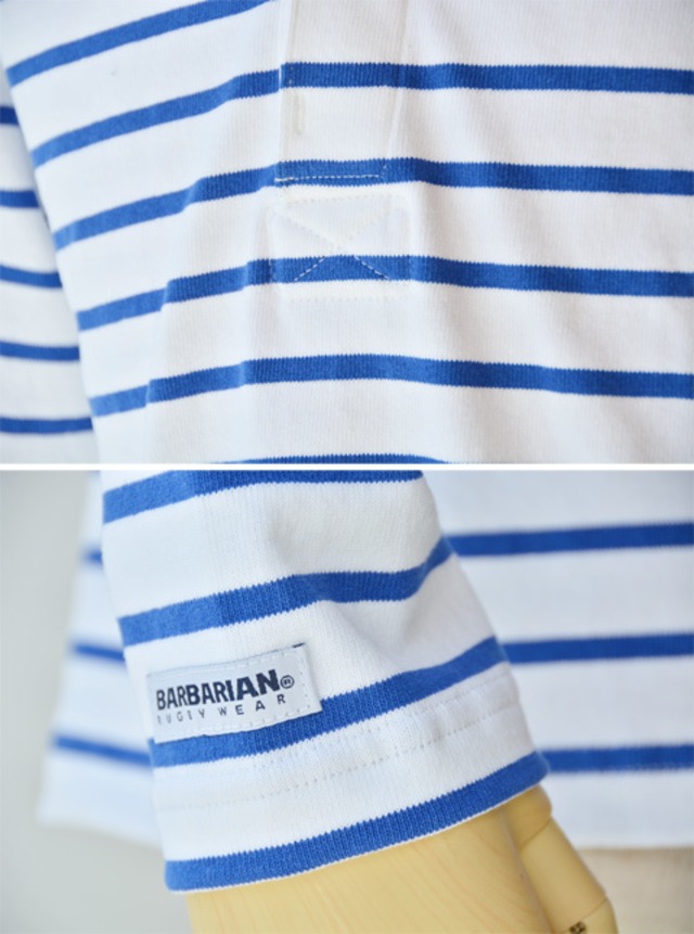 BARBARIAN(バーバリアン)長袖ボーダー12ozヘンリーネック(PFE-15)WHITE X ROYAL Sサイズ