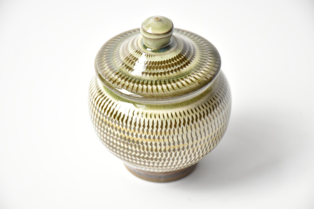 <Sold Out> 小鹿田焼 / 小袋道明窯  : 1合壺 青 とびかんな