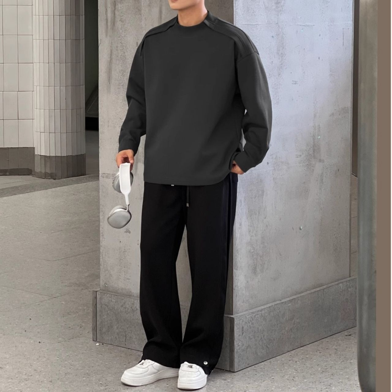 肩袖アクセントシンプルロングTシャツ　1212