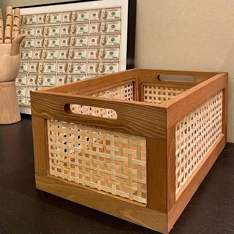 大容量 収納ボックス 木 ラタンバスケット おしゃれ 和風 収納かご