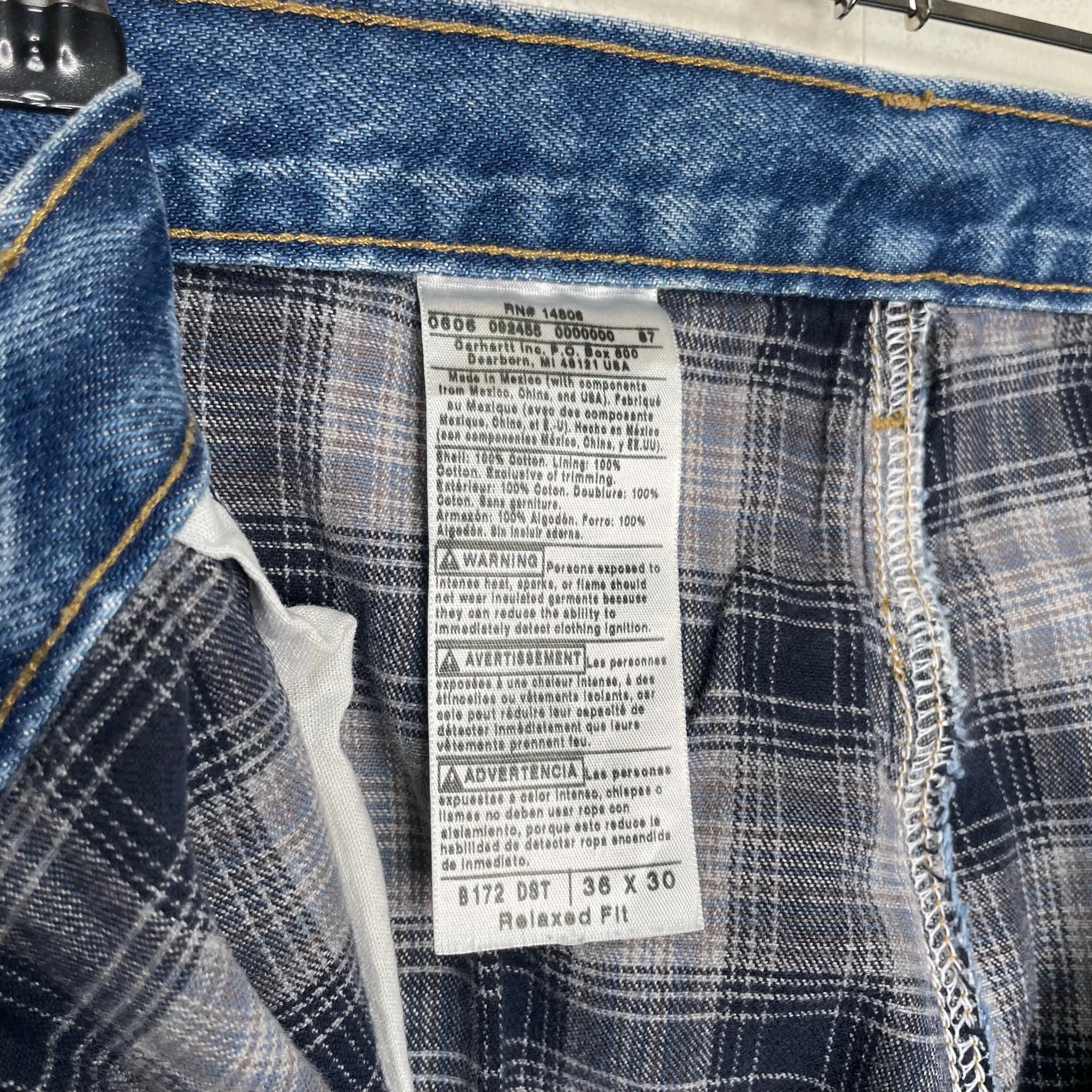 W36×L30】Carhartt デニムパンツ 革パッチ 裏地チェック柄 | 古着屋 
