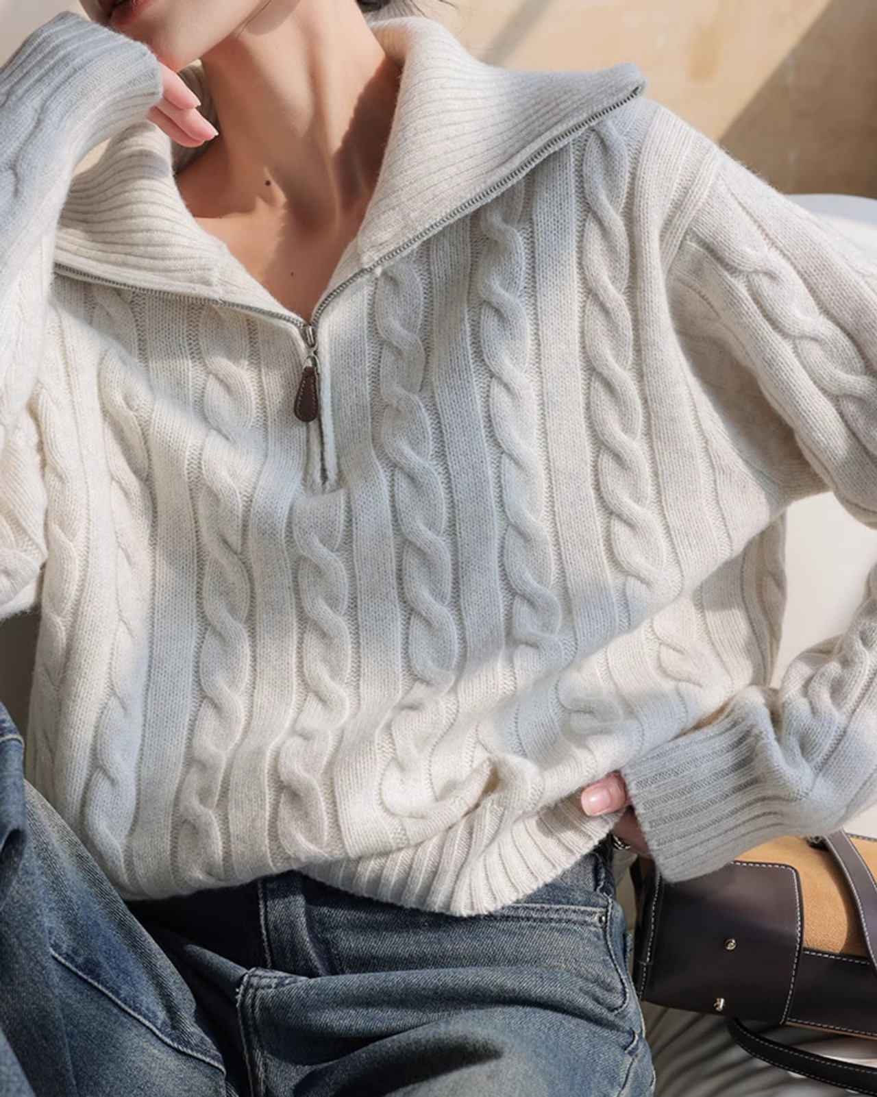 Half zip cable Knit　T20335